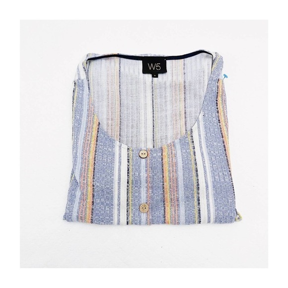 W5 Striped Short Sleeve Multicolor Top Flutter Sleeve SZ S - Picture 1 of 7